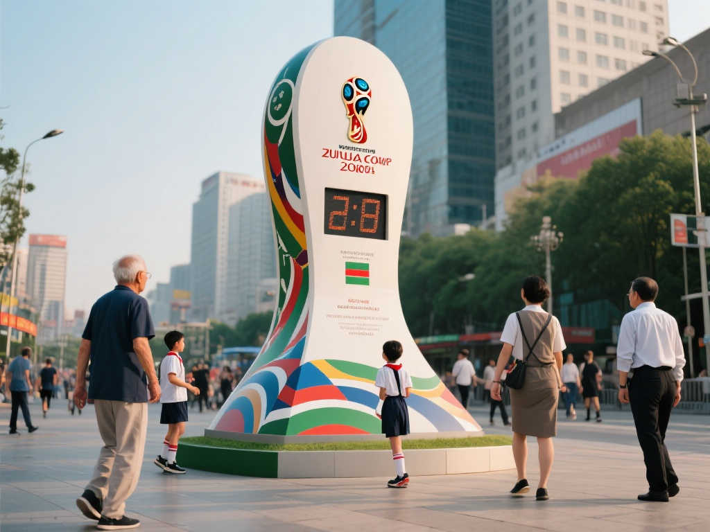 世界杯倒计时装置亮相城市广场，激发球迷热情
